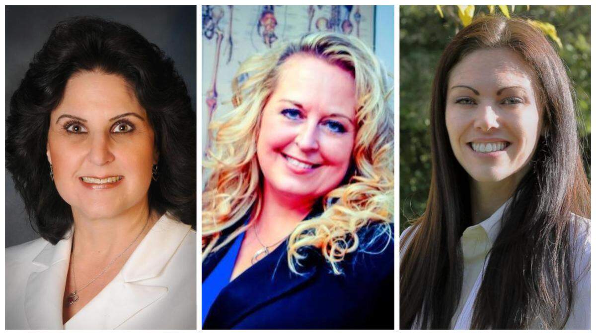 Sharon Ullman, Republican candidate for Ada County commissioner; Dotti Owens, incumbent Democratic county coroner; and Nikole O’Neal, Owens’ Republican challenger.