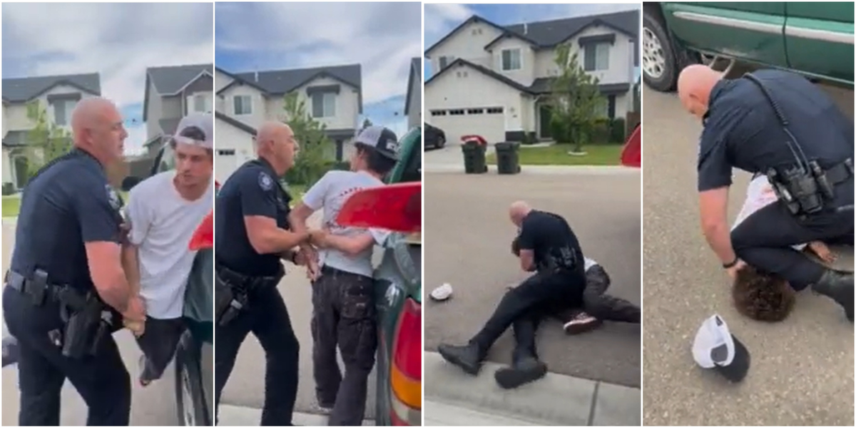 These four images from video show Bradley Chambers subduing Samson Allen, 21, after Allen objected to the Meridian police officer’s request that the he and his brothers remove the motorcycle from the back of the pickup truck. Instead, Allen worked to stop a fuel leak and did not comply immediately when Chambers told him to step back. Allen’s parents have questioned Chambers’ forceful tactics in the arrest.