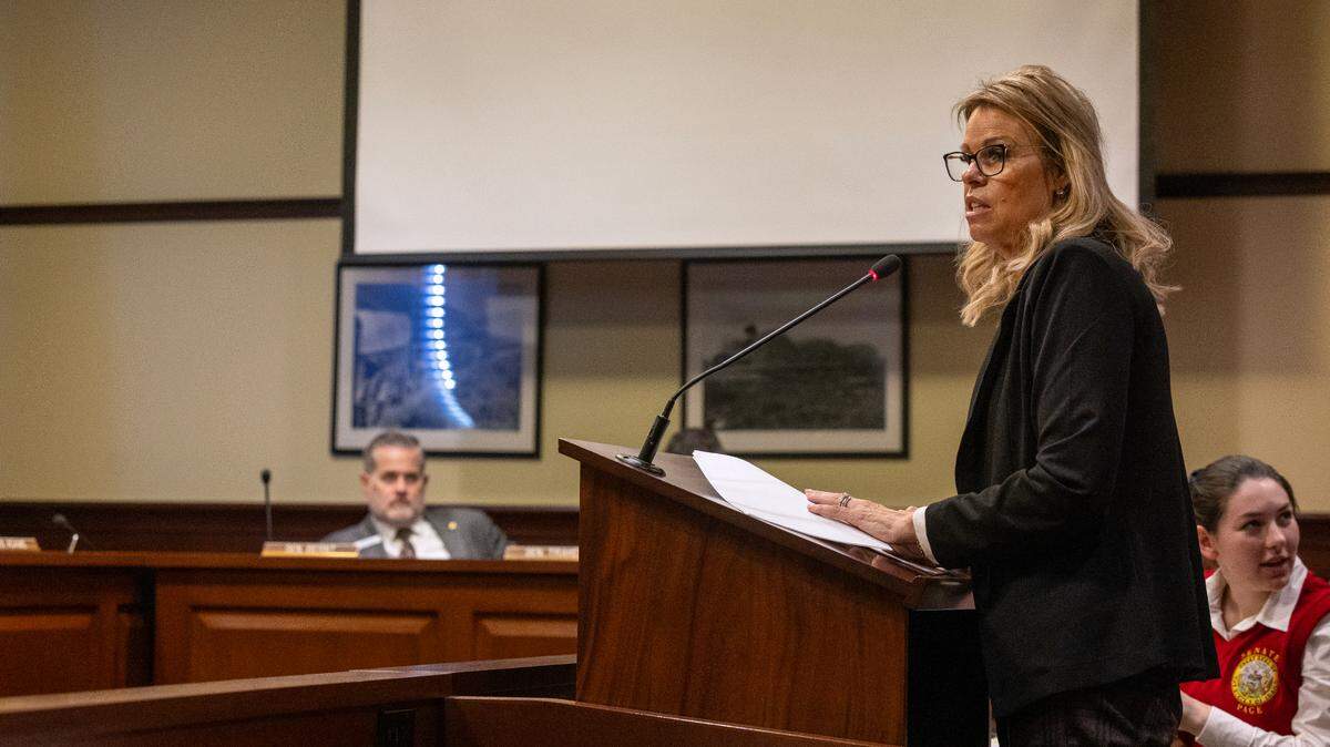 Debbie Critchfield, superintendent of public instruction, testifies on a bill at a legislative committee in March 2024. Critchfield requested another $50 million for special education funding just as the state struggles with a budget shortfall.