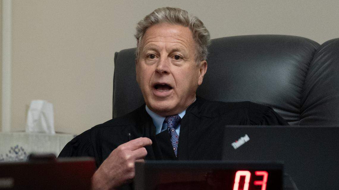 Judge John Judge of Idaho’s 2nd Judicial District oversees a pretrial hearing for Moscow homicides suspect Bryan Kohberger, on Wednesday, Sept. 13, 2023, in Latah County, Idaho.