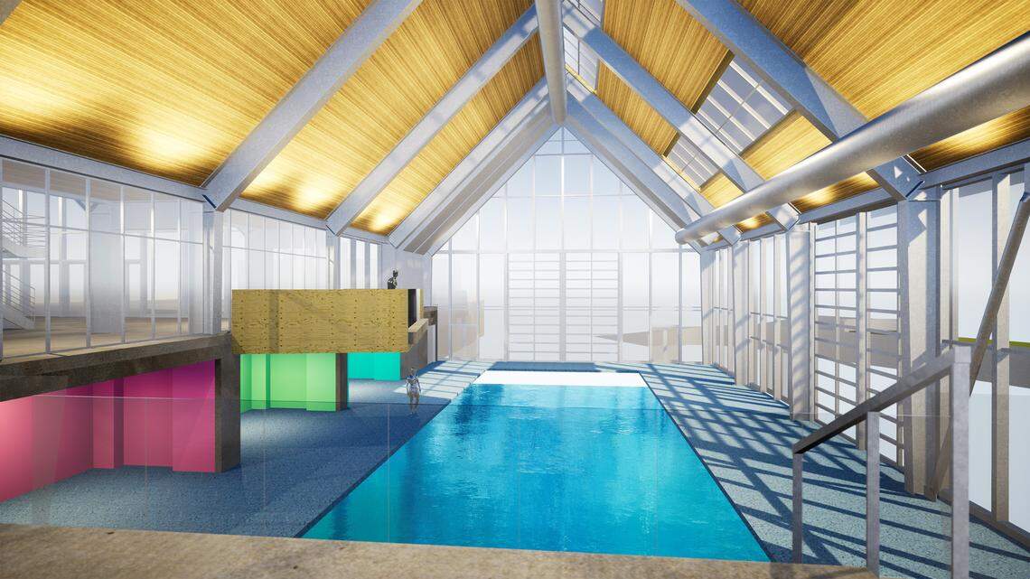The Crystal Barn will have a “wave surfing pool.”