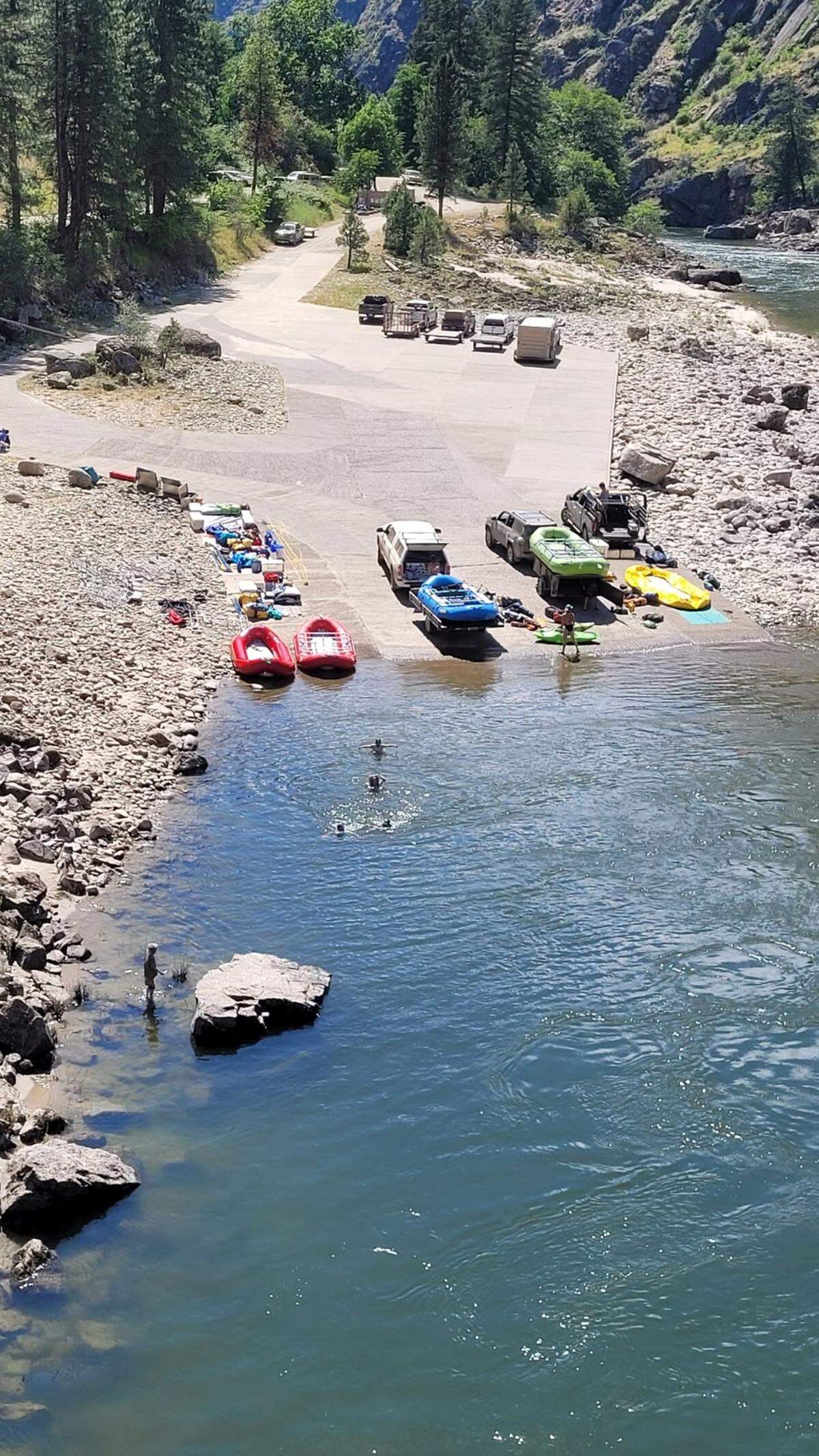 Jennifer Gleason’s rafting group’s gear sits at the Carey Creek boat ramp on the Main Salmon River on July 8. The group paid Wild River Shuttle to drop off four vehicles, but only one was delivered.