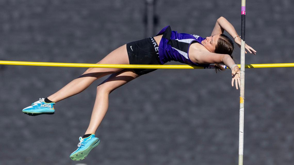 Rocky Mountain’s Lauren Rynhart competes in the girls pole vault at the 5A District Three Track and Field Championships held Friday at Middleton High School.