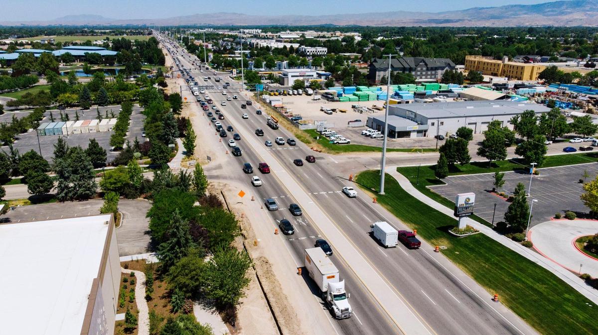 Vehicles drive on Eagle Road north of Lanark Street on July 19, 2022.