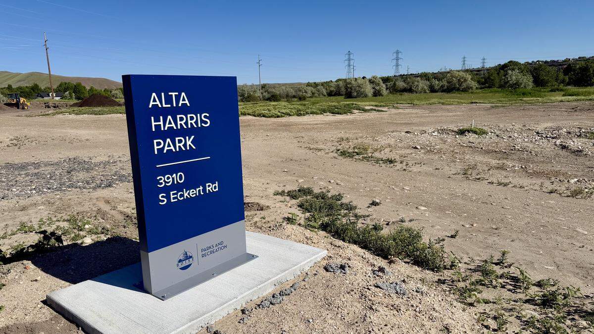 Boise’s Alta Harris Park has new signage and a sidewalk fronting the property.