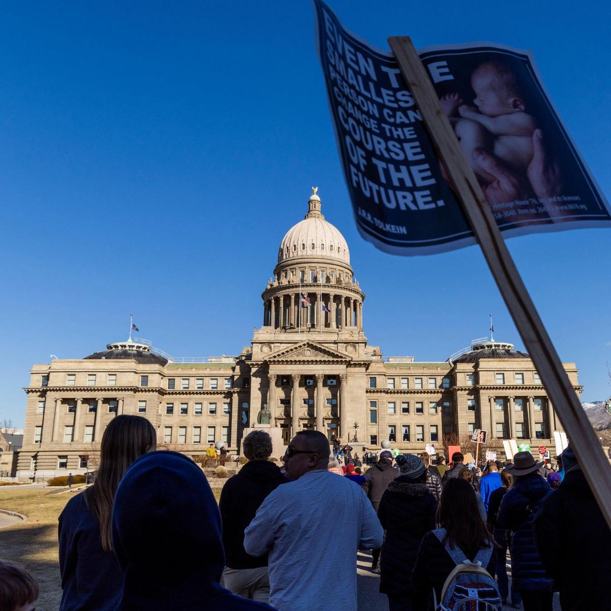 Hundreds of supporters arrive at the Idaho State Capitol Building from Julia Davis Park during the March For Life event organized by Right To Life of Idaho, Saturday, Jan. 25, 2025.
