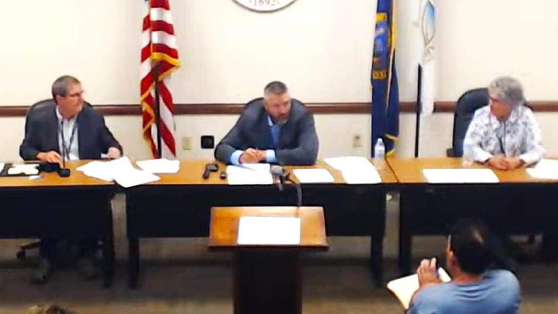 The Canyon County Commission meets in August 2023. From left: Brad Holton of District 2, Zach Brooks of District 3, and Leslie Van Beek of District 1. All are Republicans.