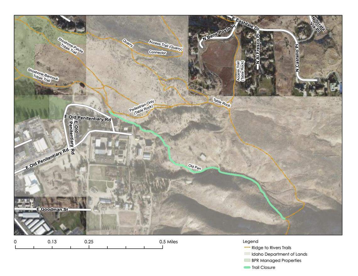 Ridge to Rivers has closed Old Pen Trail, highlighted in green, until March to prevent erosion during winter weather.