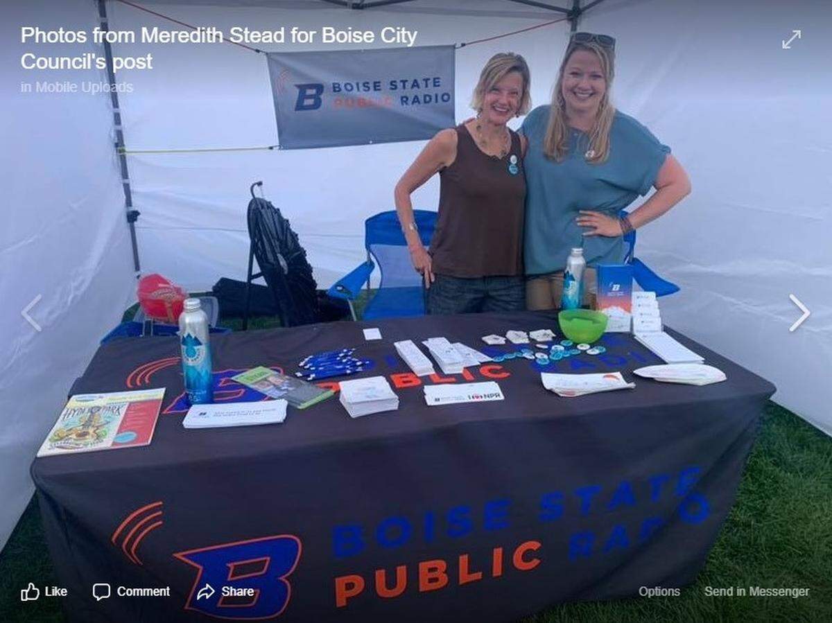 A screengrab of a photo posted to Meredith Stead’s campaign Facebook page. In the picture, Stead has campaign literature on the table, which Boise State Public Radio officials say could imply the station has endorsed her.