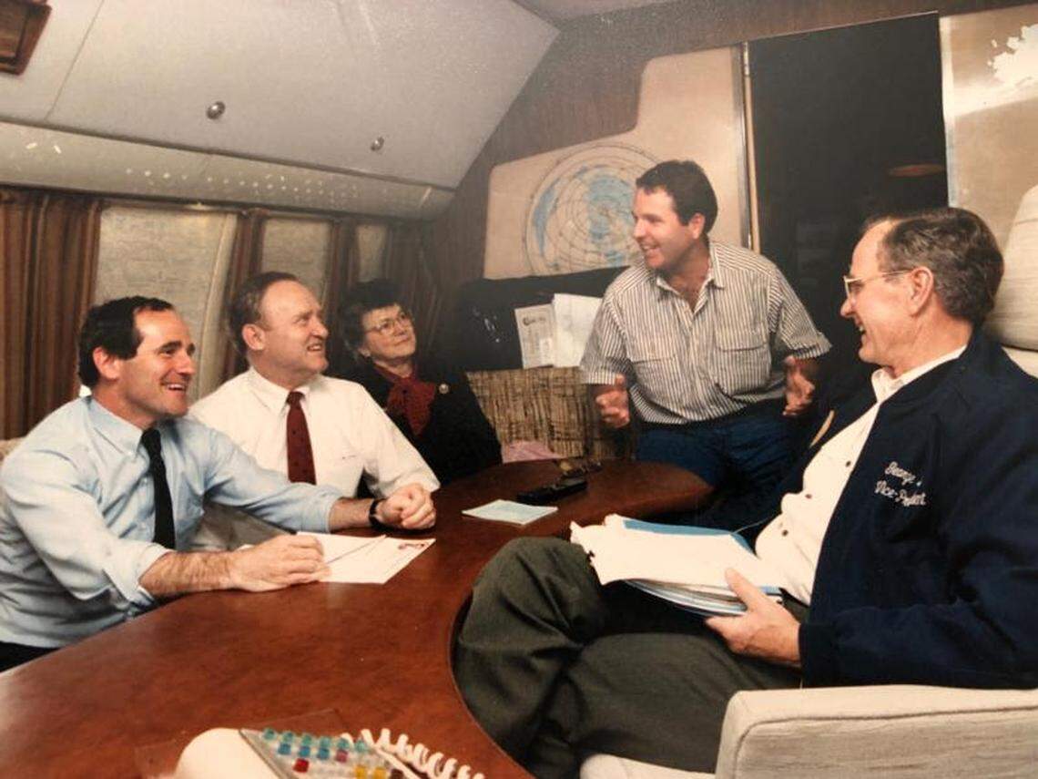 Left to right: U.S. Sen. Jim Risch, former U.S. Sen. Jim McClure, Louise McClure, former U.S. Senator Steve Symms, President George H.W. Bush
