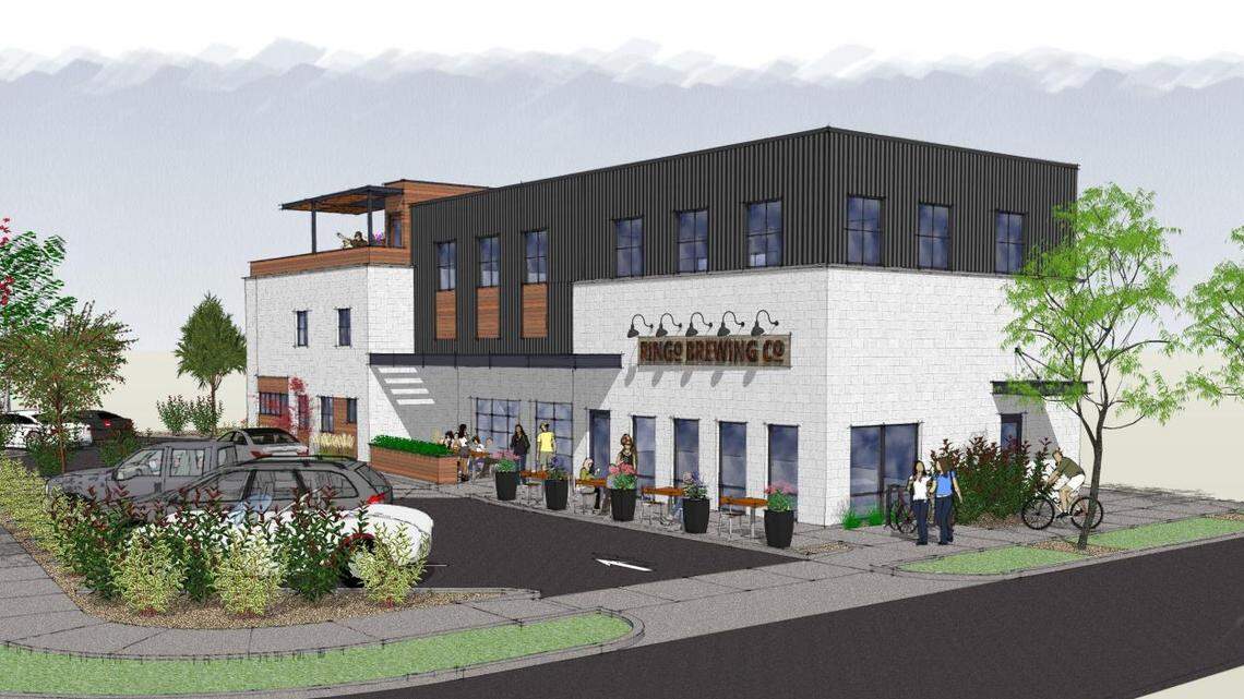 The view looking northeast in a conceptual drawing of the mixed-use building planned at 201 E. 35th St. in Garden City.