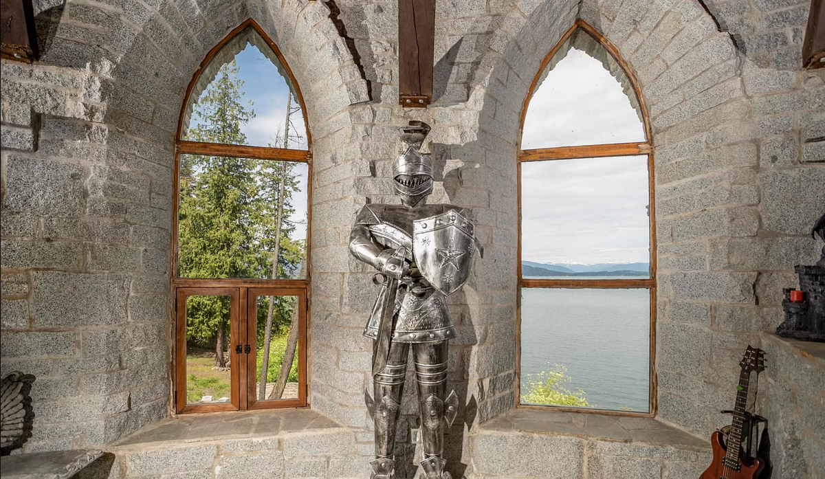 Castle Von Frandsen overlooks Lake Pend Oreille and offers stunning views of distant peaks.