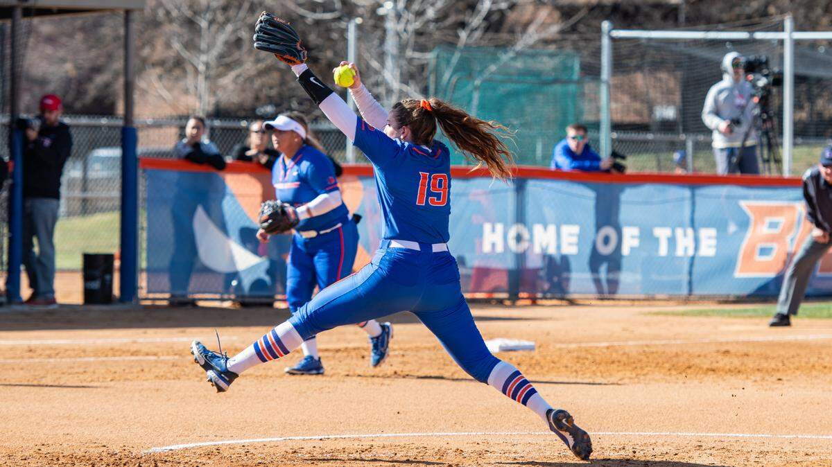 Fifth-year senior Hannah Bailey pitched 2.2 innings in relief as Boise State lost 9-0 in five innings to UNLV on Friday at Dona Larsen Park.