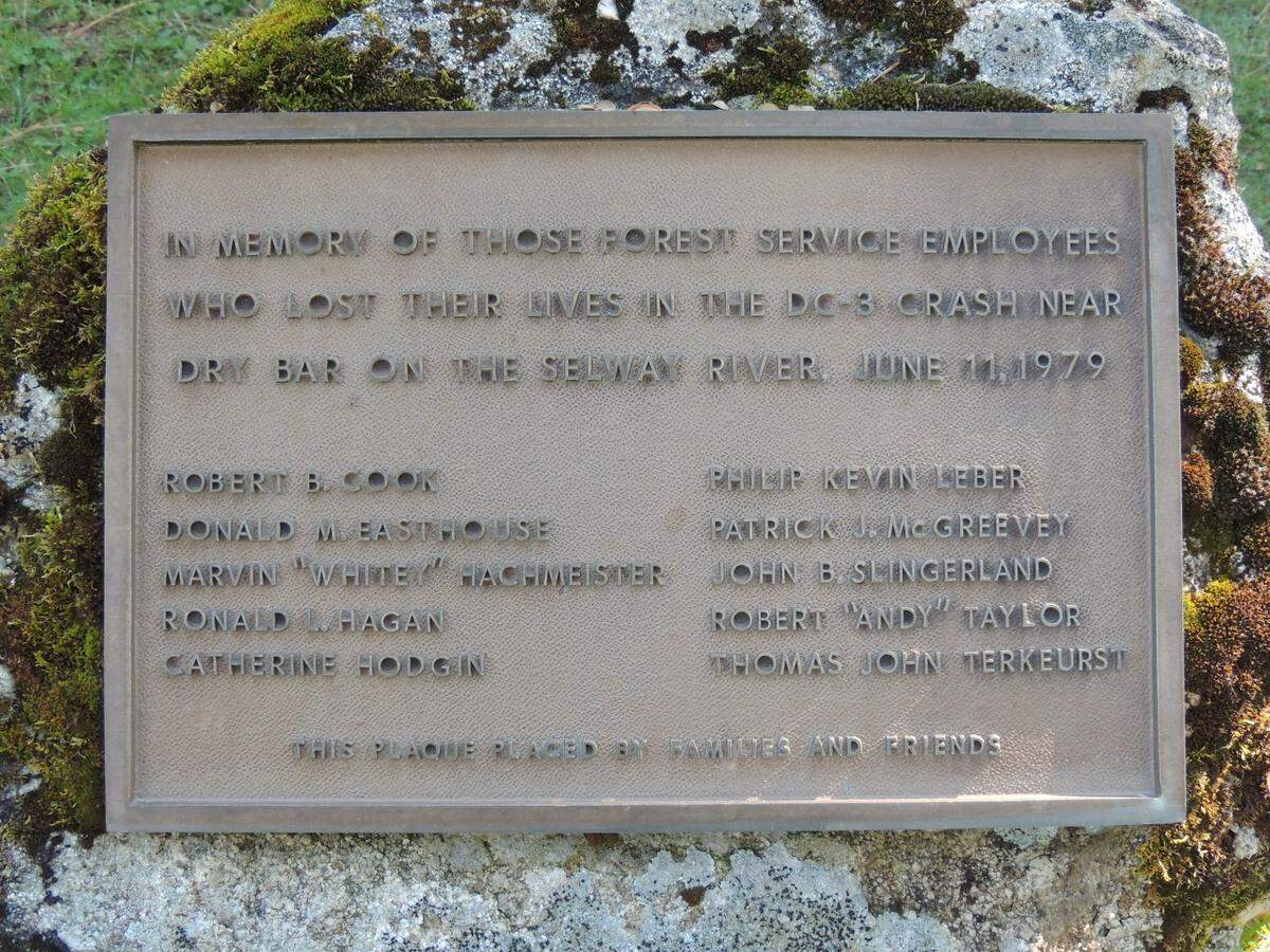 A memorial plaque at Moose Creek Ranger Station commemorates the 10 victims of the Flight 148Z plane crash in the Selway-Bitterroot Wilderness.