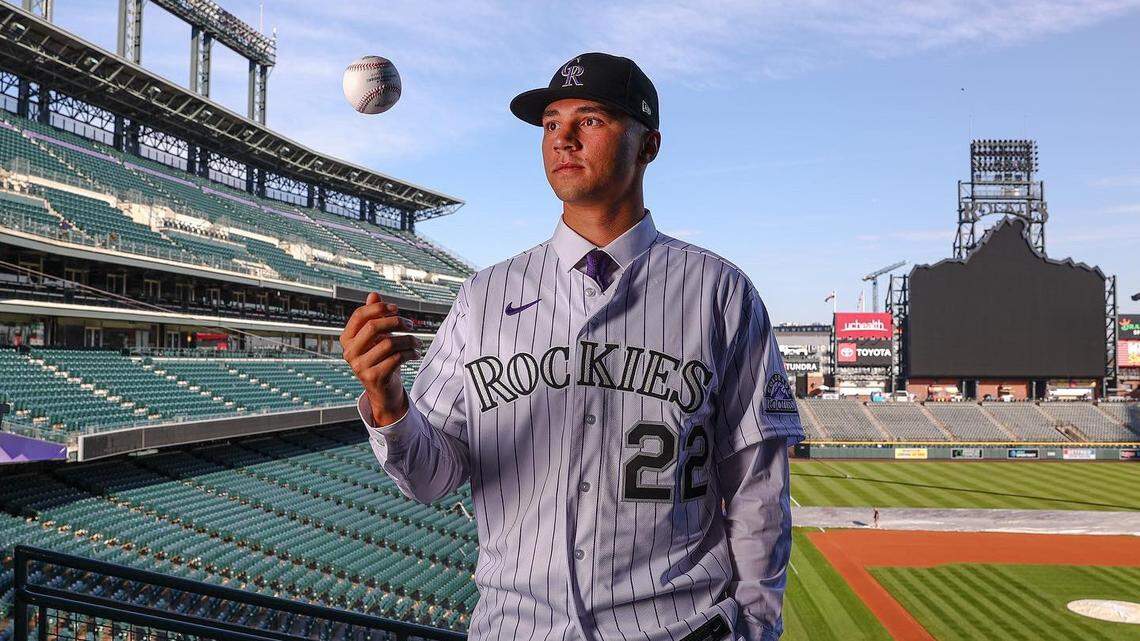Former Rocky Mountain High standout Gabriel Hughes made his media debut at Coors Field on Wednesday after signing with the Colorado Rockies as the 10th overall pick in the 2022 MLB Draft.