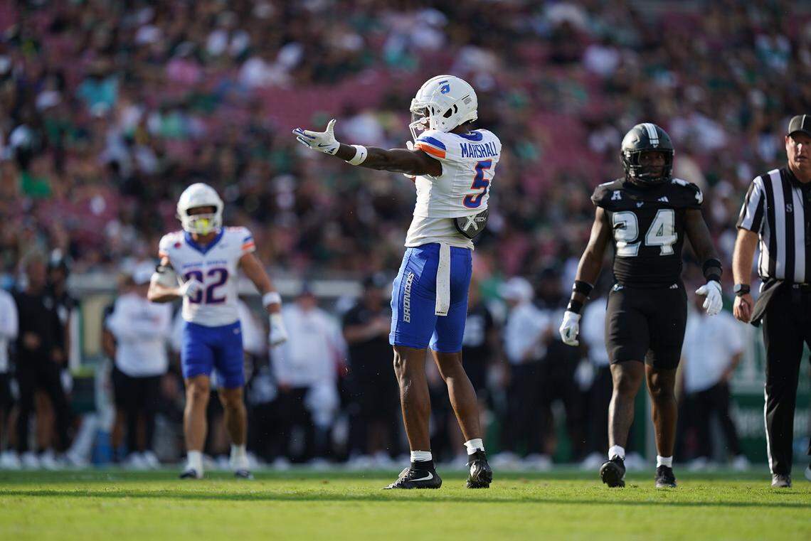 Boise State wide receiver Chris Marshall had two catches for 19 yards in Thursday’s loss, including a 6-yard touchdown grab.