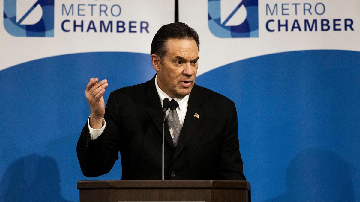 U.S. Rep. Russ Fulcher, R-Idaho, speaks at a Boise Metro Chamber of Commerce luncheon, Monday, Oct. 17, 2022, at the Grove Hotel in downtown Boise.