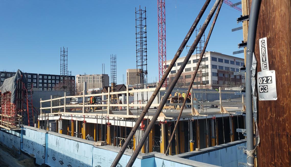 The Cartee apartments at 4th and Broad strees in downtown Boise are under construction. The seven-story building, scheduled to open in 2021, will have 161 apartments, ground-floor retail shops and an upscale restaurant.