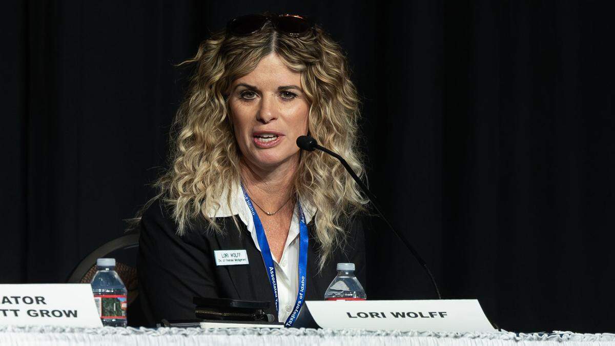 Lori Wolff, with the Governor's Division Of Financial Management, addresses Idaho's budget planning process and forecast leading into the 2026 legislative session while sitting on a panel at a conference hosted Associated Taxpayers of Idaho in Boise, Wednesday, Dec. 3, 2025.