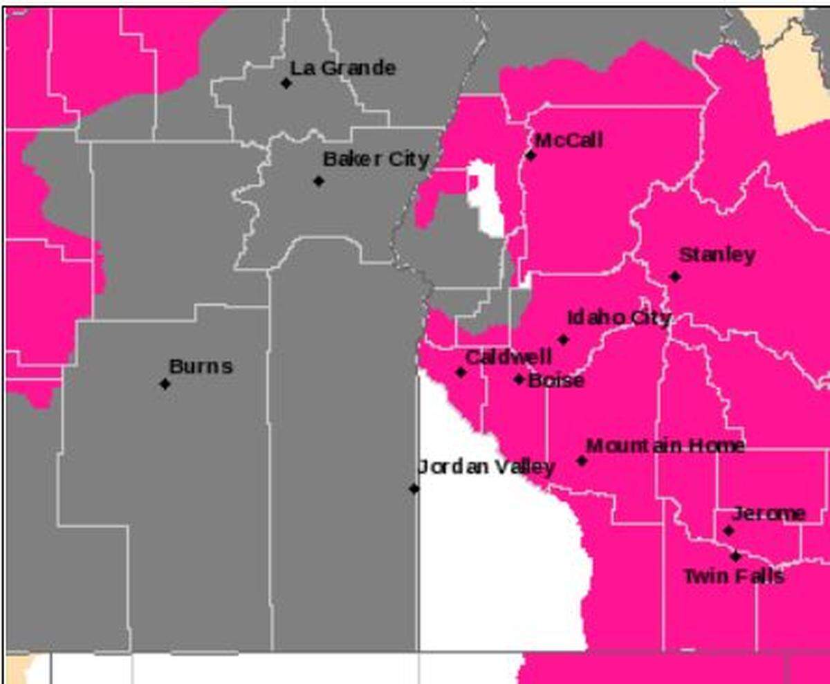 The red areas are under red flag warning Monday night.