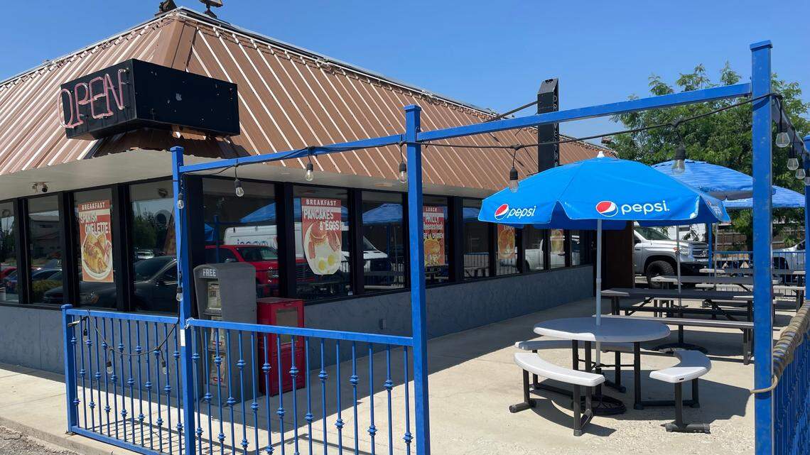 Cowboy Burger has an outdoor patio in addition to indoor seating.