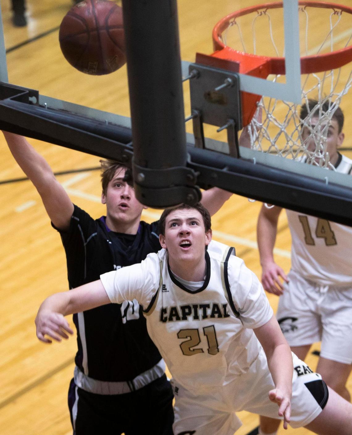 Drew Fielder defends a shot while playing for Rocky Mountain in 2021.