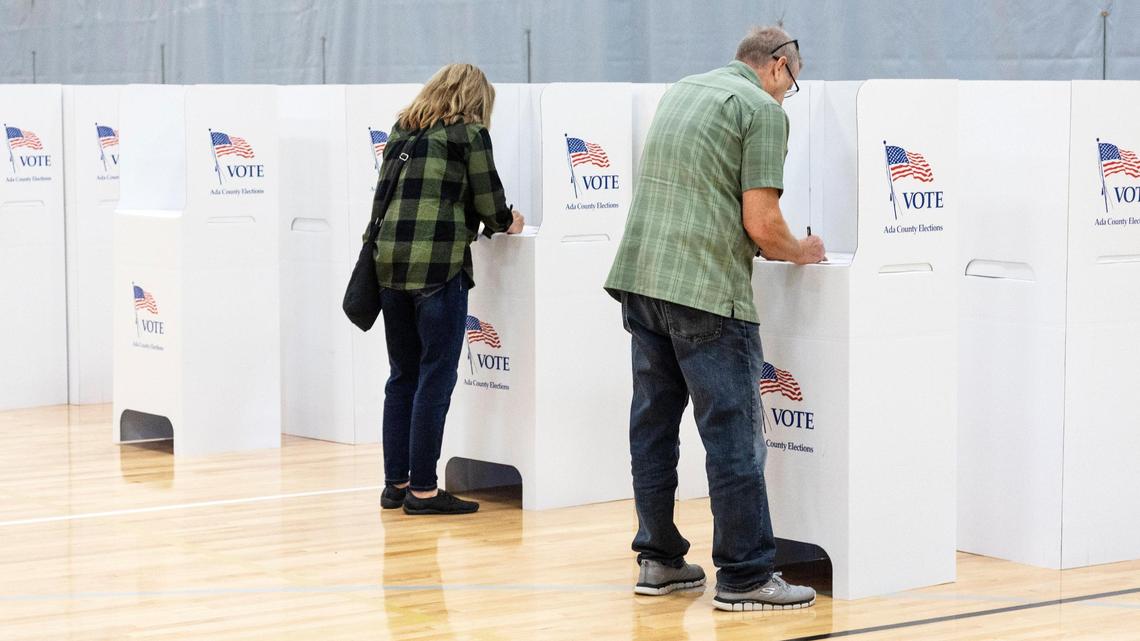 Kathy Wiedemann and Gary Wiedemann cast their ballots at Capital High School on Tuesday. Voters turned to cast votes for a variety of offices, including school board races in West Ada and Nampa.