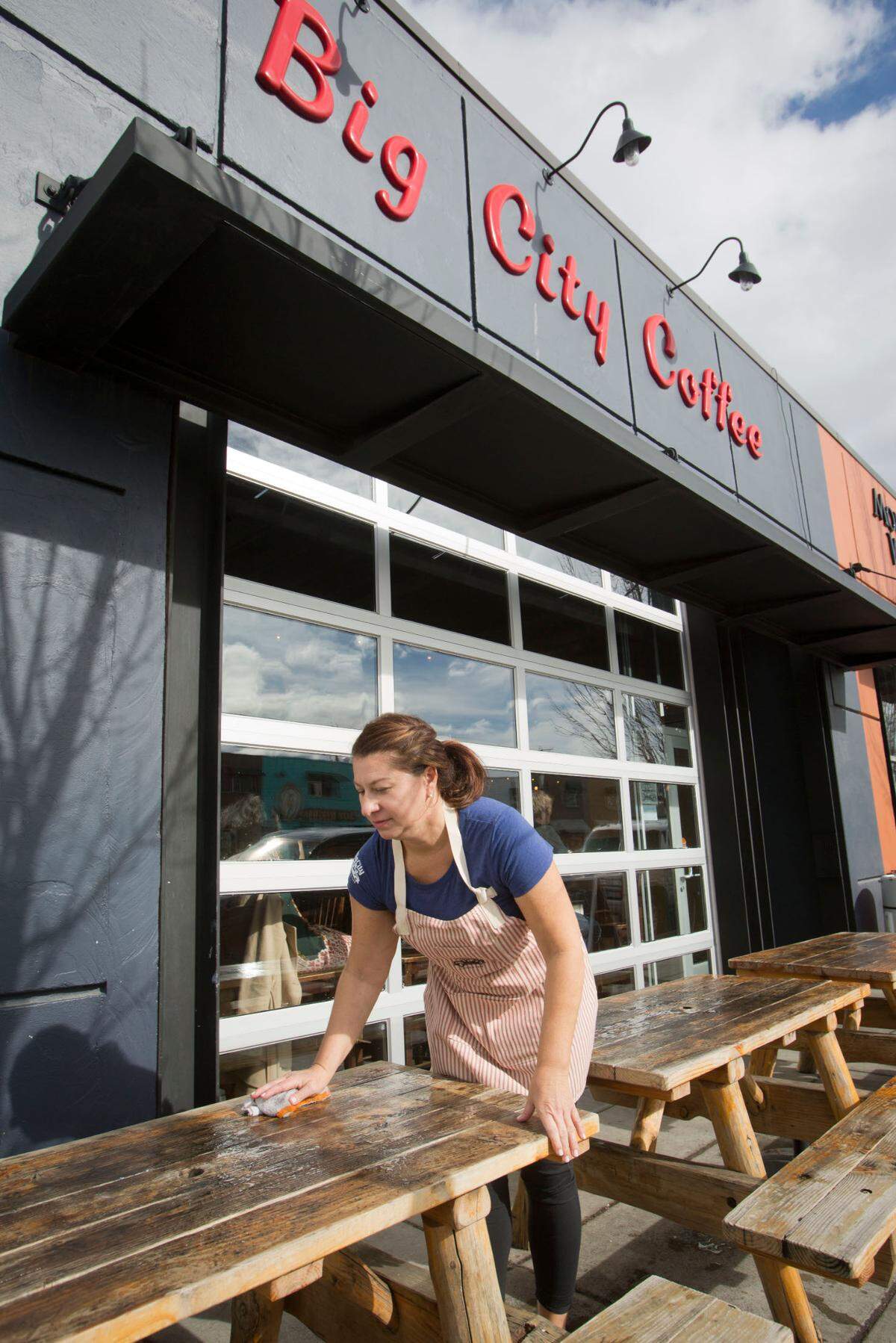 Owner Sarah Fendley outside her Big City Coffee shop in Downtown Boise.