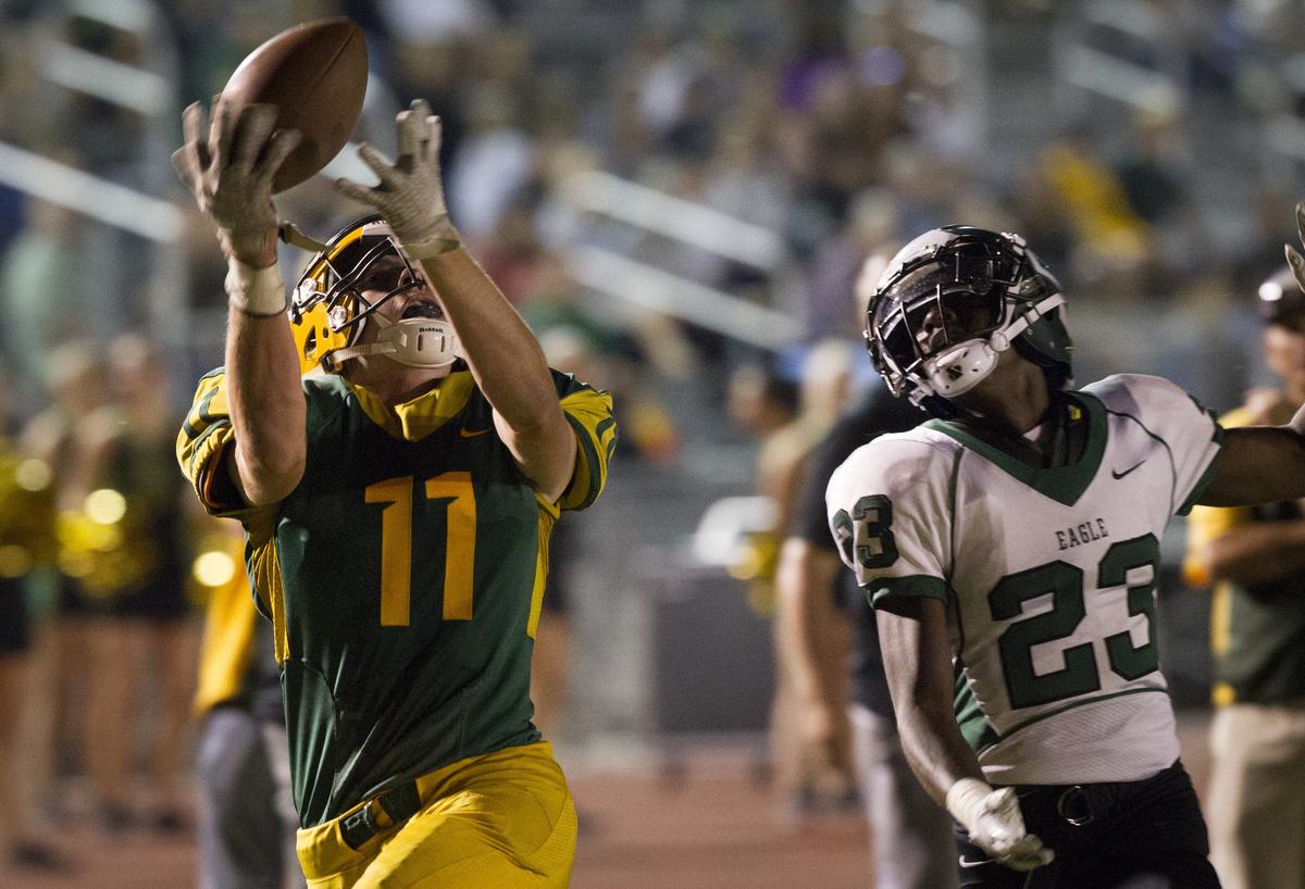 Borah’s Austin Bolt hauls in a 42-yard pass last season against Eagle at Dona Larsen Park.