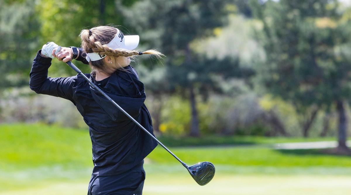 Rocky Mountain’s Emry Gibbs finished second behind Patterson and led the Grizzlies to the team title at the 5A District Three girls golf tournament Tuesday at BanBury Golf Course in Eagle.