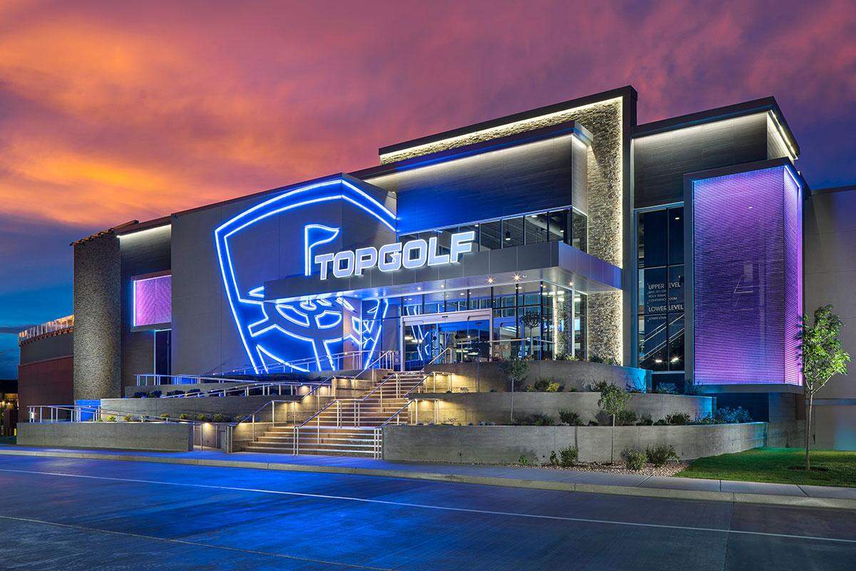 The company says its three-level Topgolf Salt Lake City includes 102 climate-controlled hitting bays, a full-service restaurant and three bars, more than 250 high-definition flat-screen TVs, a rooftop terrace with fire pits, and 3,000 square feet of private event space.