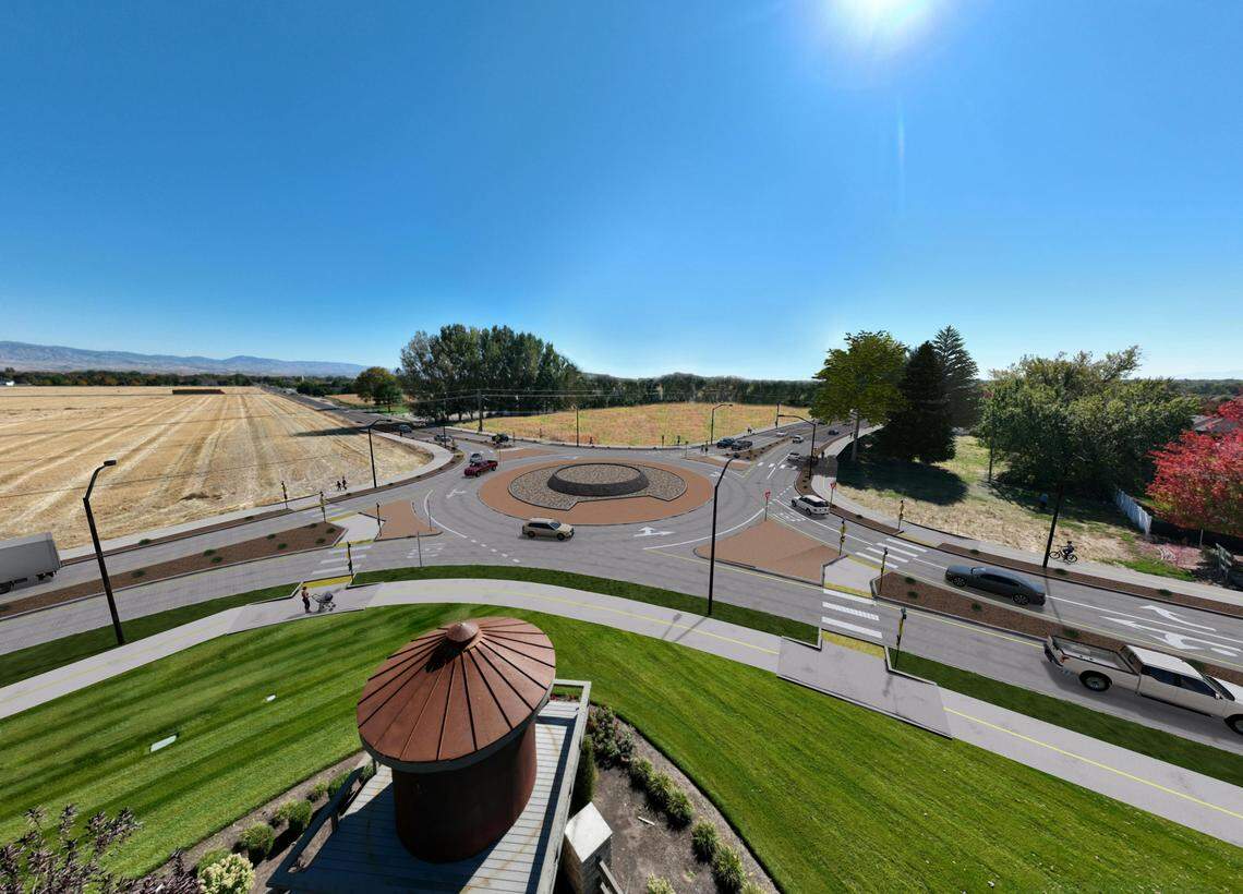 A roundabout will soon replace a four-way stop at Floating Feather and Linder roads in Eagle.