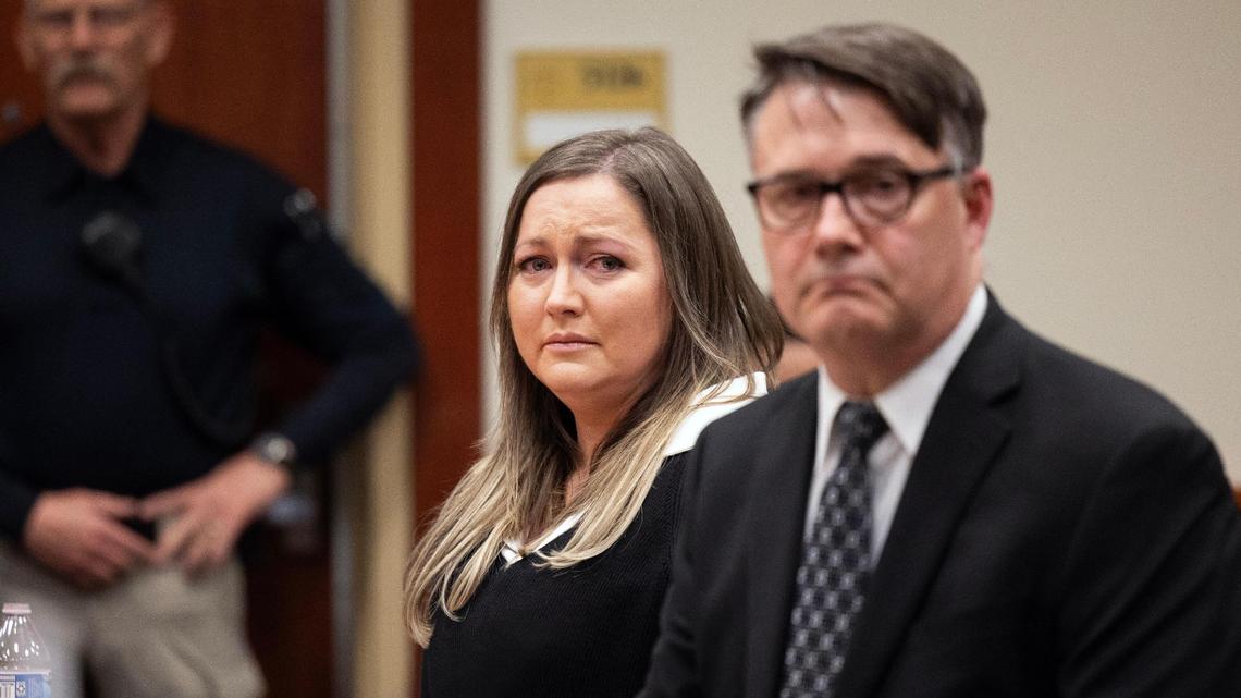 Natalie Hodson listens to a victim impact statement from the husband of victim Kristina Rowley during her sentencing at the Ada County Courthouse on Thursday.
