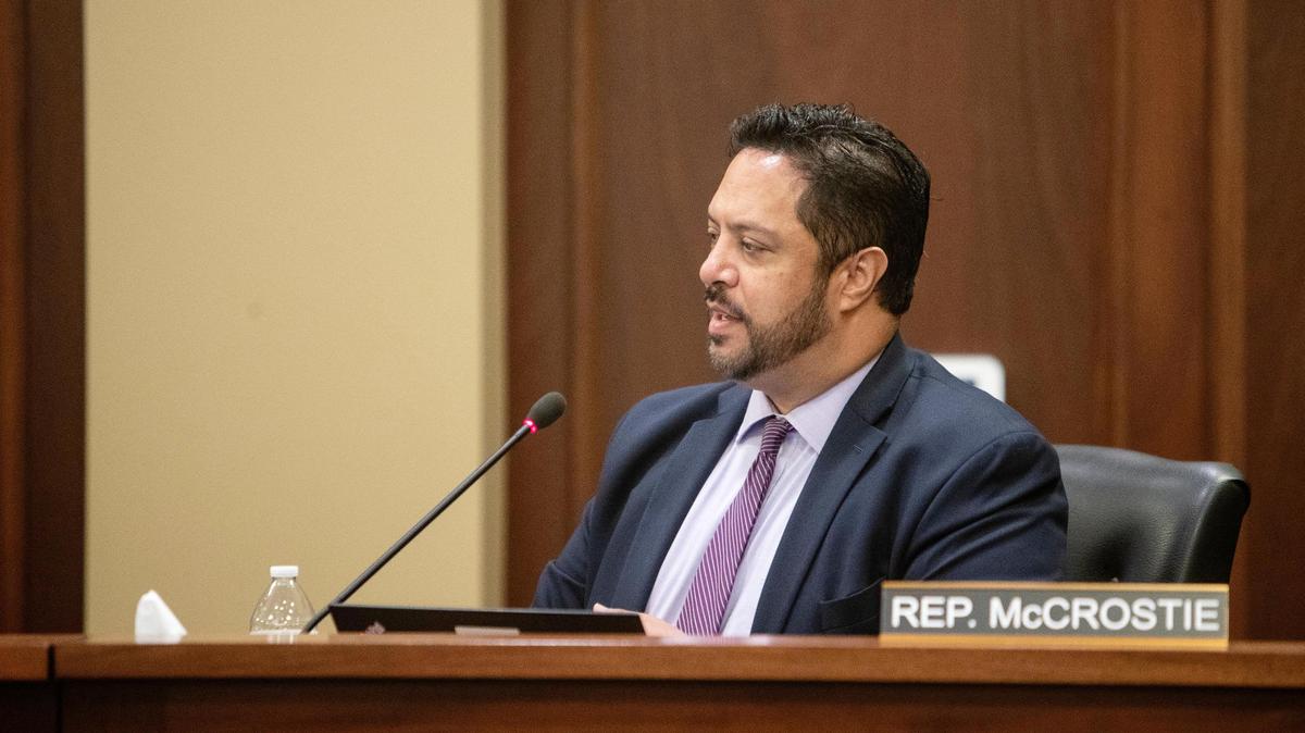Rep. john McCrostie, a Garden City Democrat, speaks during an ethics hearing. McCrostie on Thursday introduced a bill that would ban mental health professionals from conducting conversion therapy on minors.