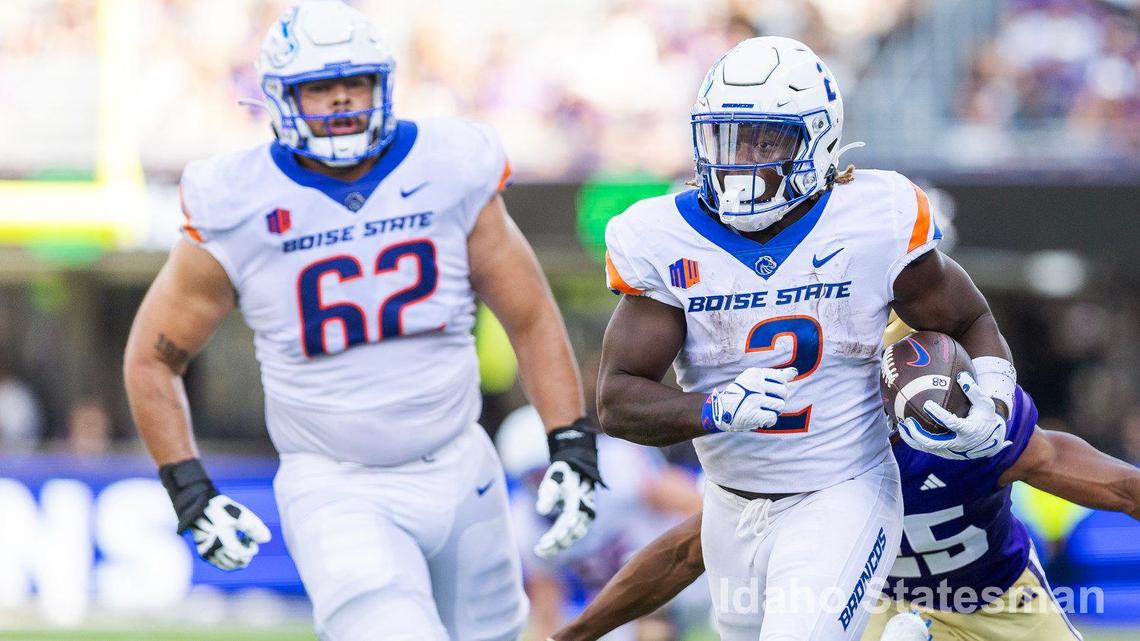 Boise State running back Ashton Jeanty scores a touchdown in the third quarter against Washington at Husky Stadium in Seattle on Saturday.