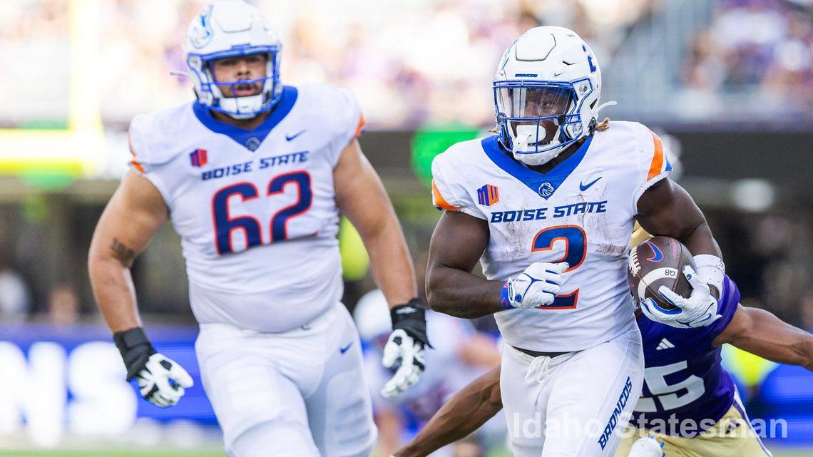 Boise State running back Ashton Jeanty scores a touchdown in the third quarter against Washington at Husky Stadium in Seattle on Saturday.