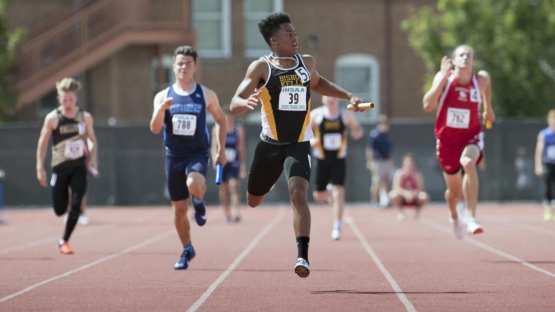 Biship Kelly senior Khalil Forehand was slowed by an injury in the 4A boys 4x100 relay Saturday at Dona Larsen Park. The Knights won the event.