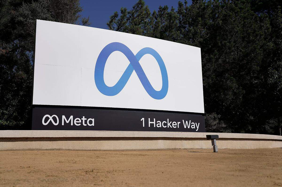 FILE - Facebook’s Meta logo sign is seen at the company headquarters in Menlo Park, Calif., on, Oct. 28, 2021.