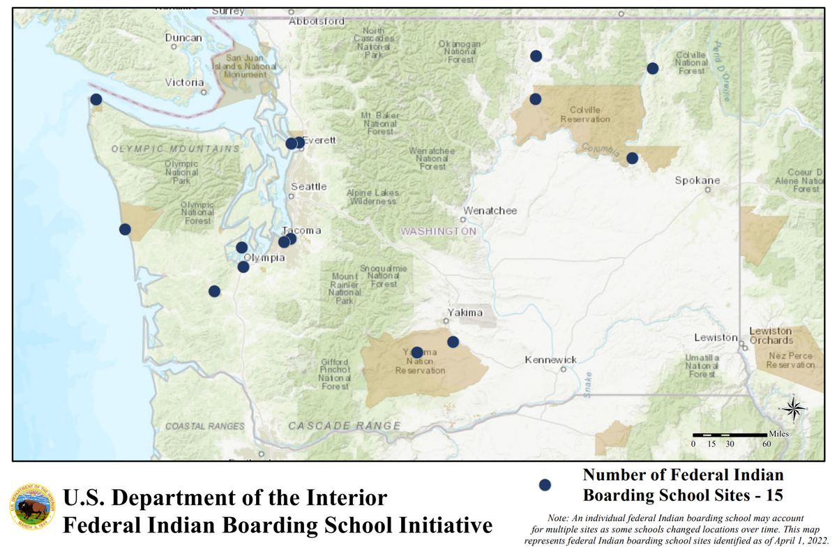 Nine of the boarding schools that existed in Washington were located around Puget Sound or further west.