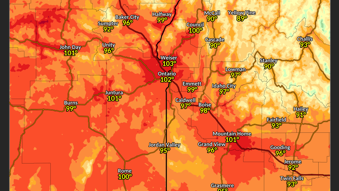 High temperatures on Sunday, Aug. 15, approached or exceeded triple digits near Boise, just ahead of a series of cold fronts expected to send temperatures plummeting.