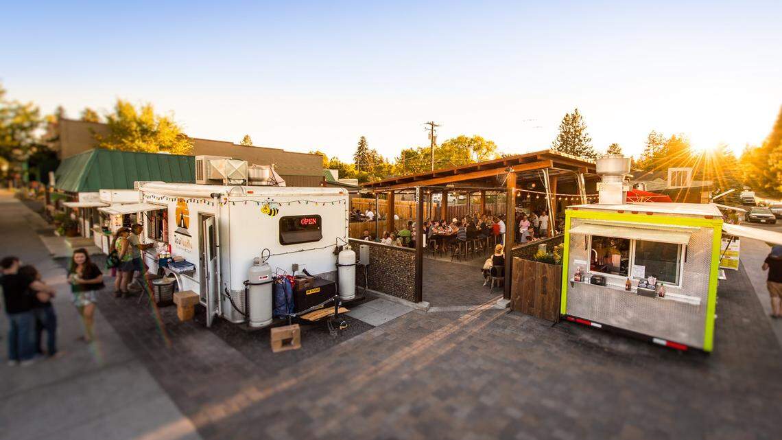 The Lot, pictured, in Bend, Oregon, is one of the food cart pods that inspired Boise couple Brian and Heidi Ramos.