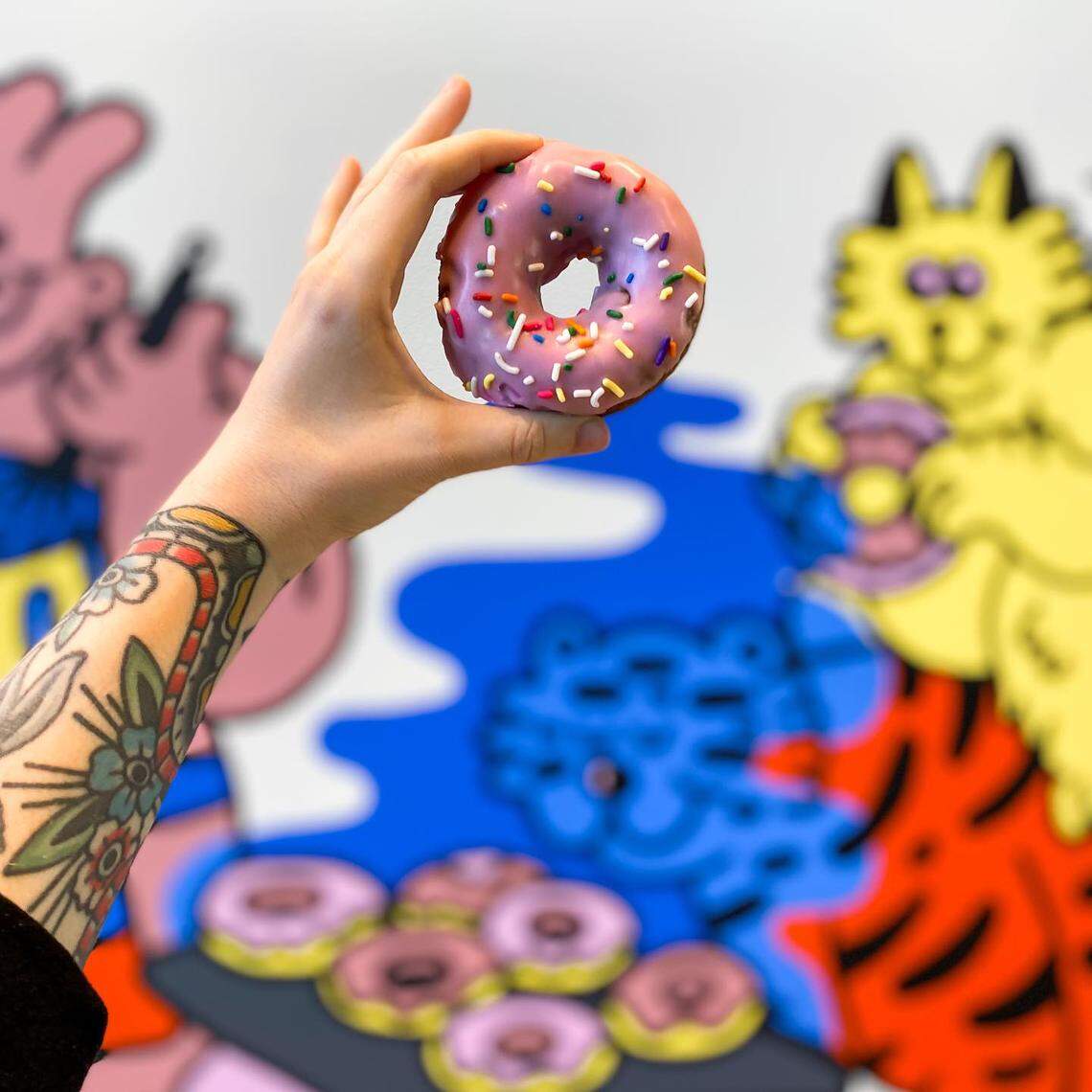 Guru Donuts offers unique items such as the Healthy Homer, which it describes as “a gluten-friendly Idaho potato doughnut topped with house-made pink vanilla glaze and finished with rainbow sprinkles.”