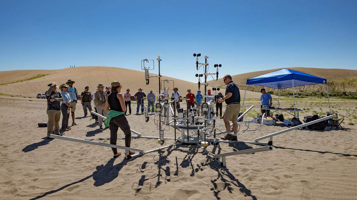 Bruneau Dunes State Park has similarities to Mars. Here, scientists set up a simulated NASA spacecraft to prepare for a future space exploration mission — as part of a conference held at Boise State University in June 2022.