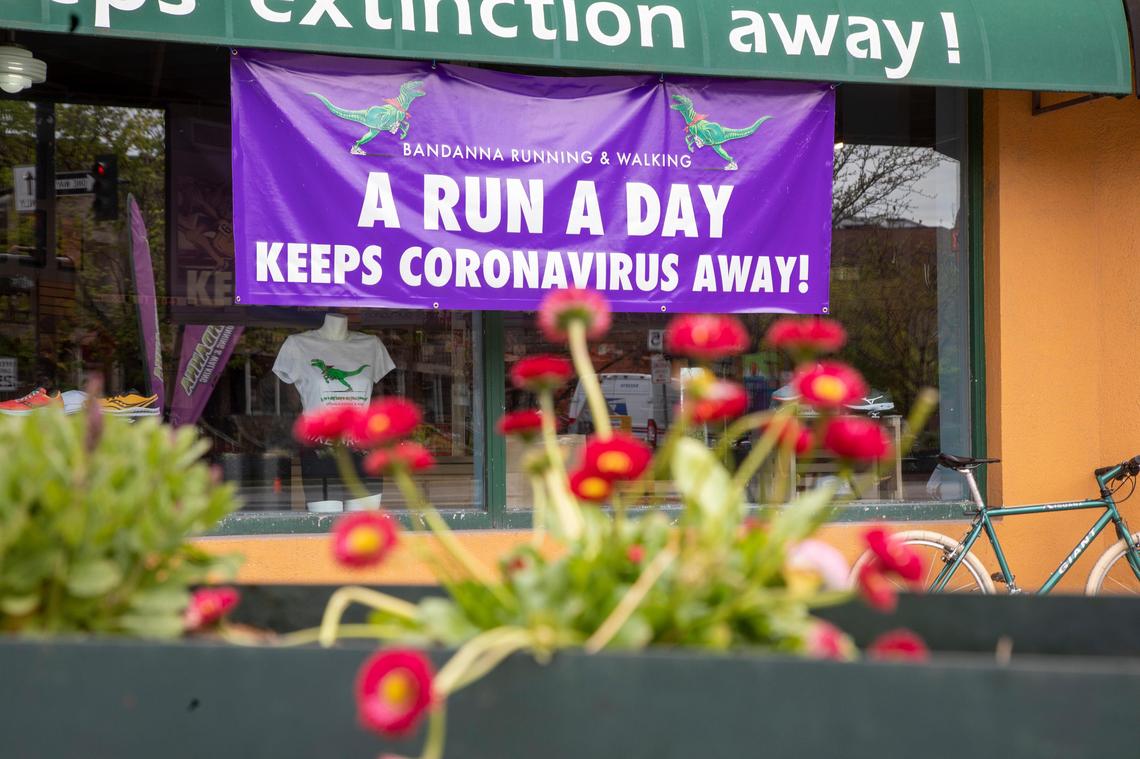 Retail stores are among the first businesses that can open under Gov. Little’s plan. Bandanna Running and Walking in Downtown Boise, which offers free deliver and curbside pickup, plays off their motto, “a run a day keeps extinction away,” during the coronavirus closure.