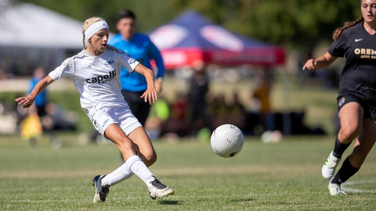Isabelle Wright of the U-14 Idaho Rush girls takes a shot Friday in the quarterfinals of the U.S. Youth Soccer Far West Regional Championship. The Rush fell 3-0 in a penalty kick shootout to Southern California after a scoreless tie.