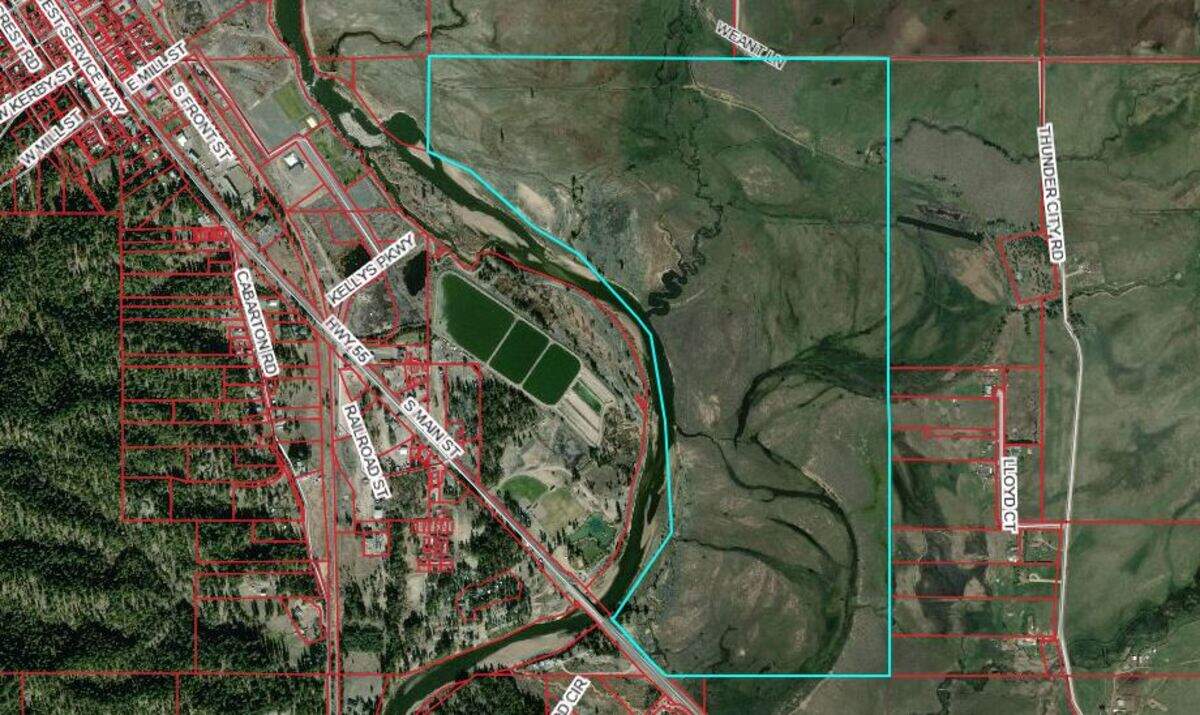 The green line on this map from the Valley County Assessor’s Office defines the parcel that would include the River District subdivision.