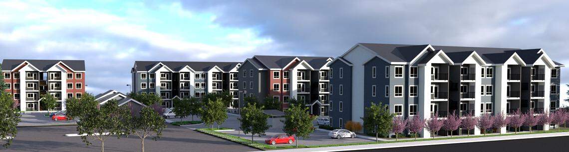 This rendering shows a future view looking south toward West Franklin Road. There are 112 affordable apartments being planned at 5618 W. Franklin Road on the Boise Bench near the intersection of West Franklin and North Curtis roads.