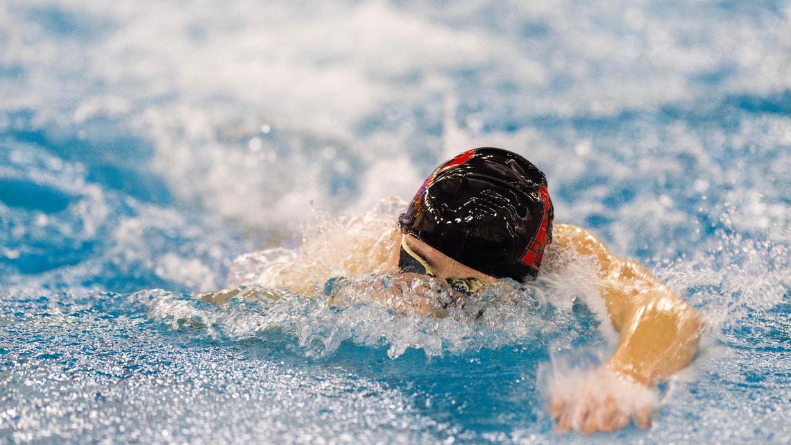 Boise’s Jasper Shue competes in the 200-yard freestyle at the 5A state meet held at the West Family YMCA and Boise City Aquatic Center last season.