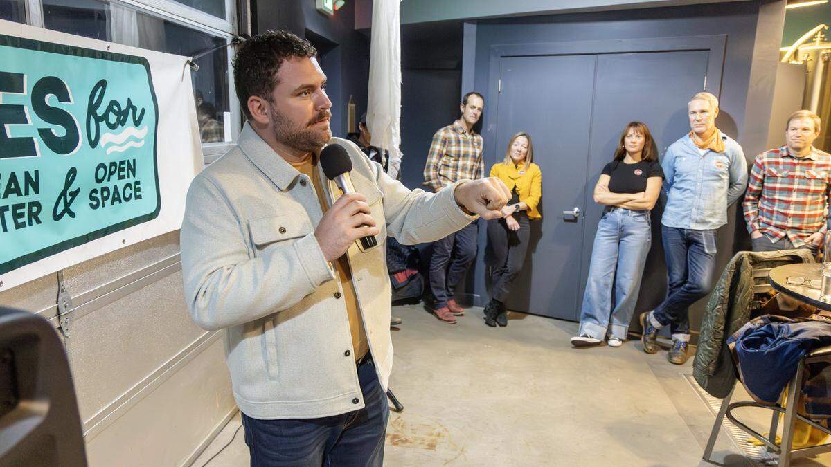 Boise City Council candidate Colin Nash speaks at an election night watch party held at Clairvoyant Brewing Company, Tuesday, Nov. 4, 2025. Nash was reelected to his seat.
