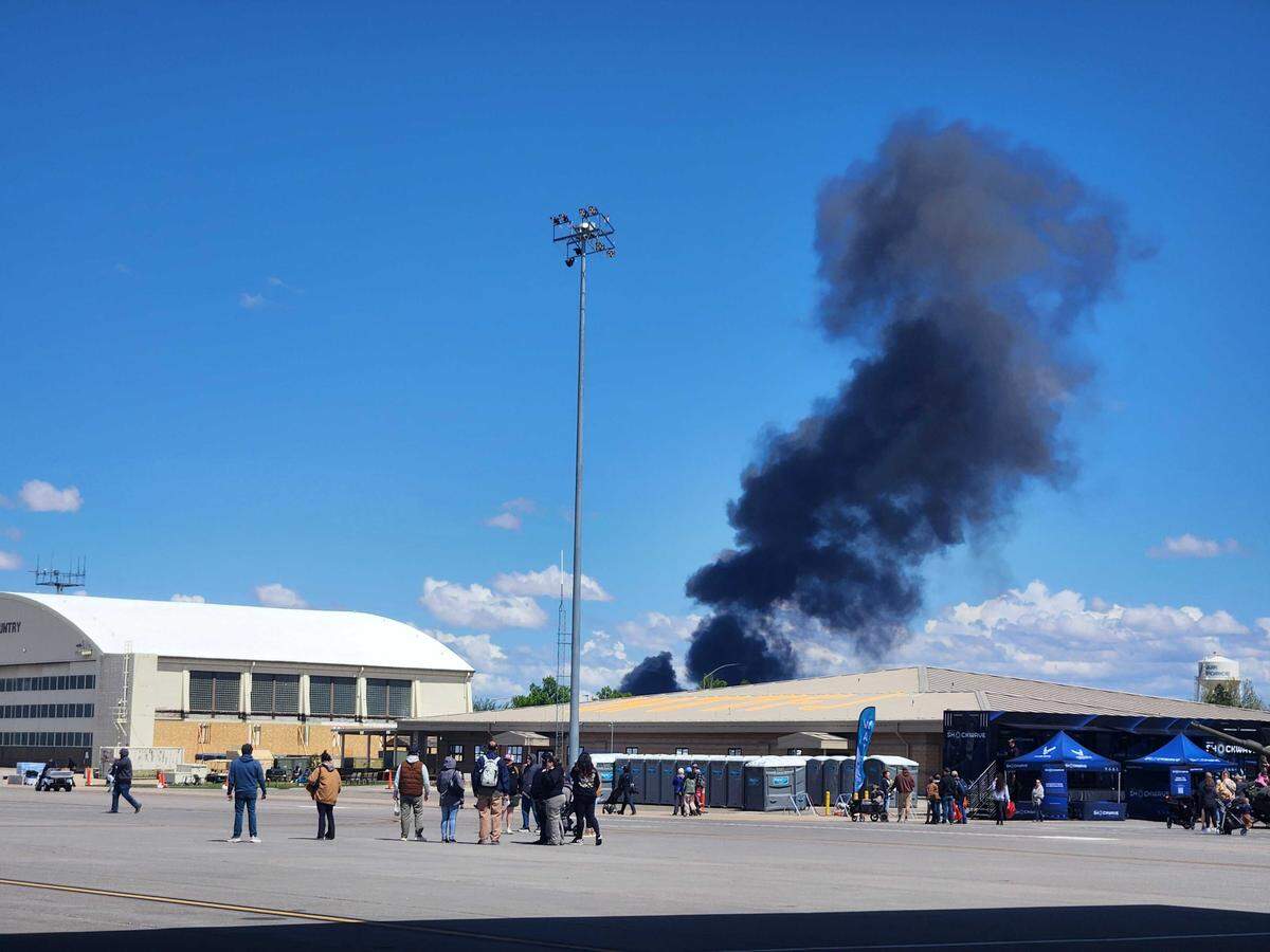 A black plume of smoke was seen after the crash Sunday at Gunfighter Skies, the air show at Mountain Home Air Force Base.